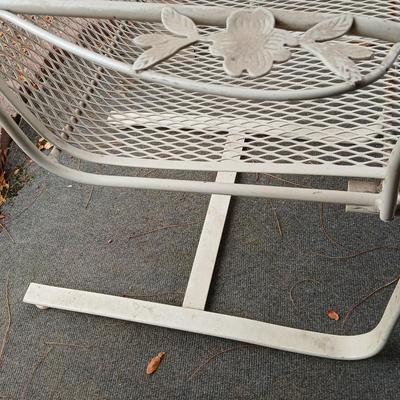 54" Wrought iron mesh patio table with 4 wrought iron mesh chairs and cushions