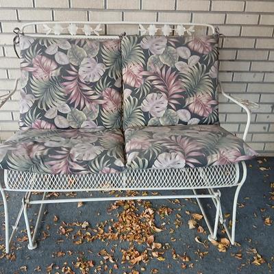 Wrought iron mesh Glider bench with cushion