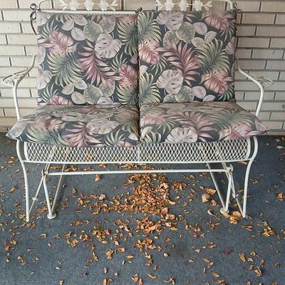 Wrought iron mesh Glider bench with cushion