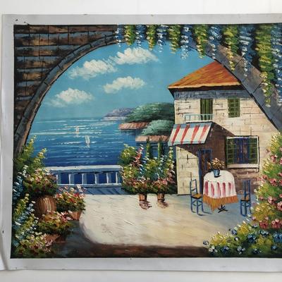 Seaside Restaurant Vista original painting on canvas