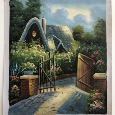 Pastoral House Scene original painting on canvas