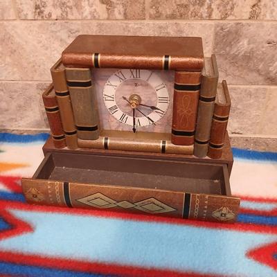 Howard Miller Quartz Library Books Shelf Mantel Desk Clock with Drawer and two miniature lantern pencil sharpeners