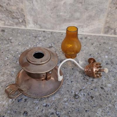 Two miniature oil lanterns with a knit Doiley - lanterns will really work with added oil!