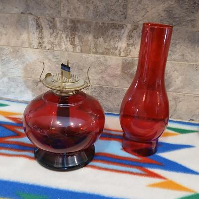 Beautiful ruby Red Risdon Mfg. Co. Danbury P.&A. oil lamp