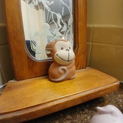 Collection of Homeco Pixie Elves a monkey bank and a unicorn mirrored wall shelf