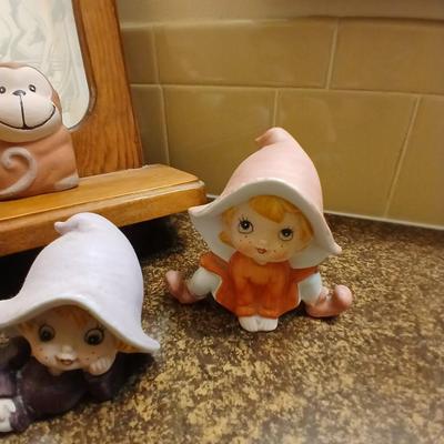 Collection of Homeco Pixie Elves a monkey bank and a unicorn mirrored wall shelf