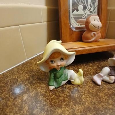 Collection of Homeco Pixie Elves a monkey bank and a unicorn mirrored wall shelf