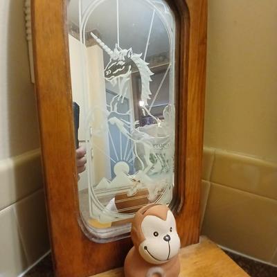 Collection of Homeco Pixie Elves a monkey bank and a unicorn mirrored wall shelf