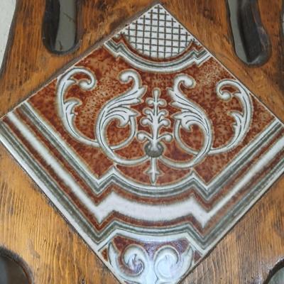Long wall hanging wooden plant shelf with beautiful tile accent