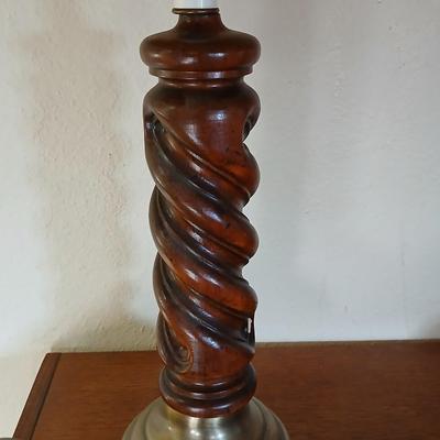 Matching twist style base wooden lamps with shades