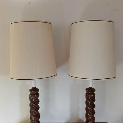 Matching twist style base wooden lamps with shades