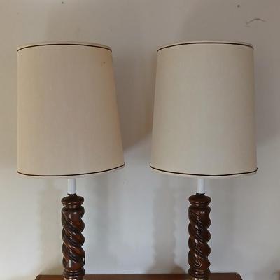 Matching twist style base wooden lamps with shades