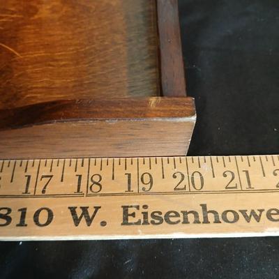 Vintage wood tray with wooden salt & pepper shakers and a wooden candle pillar
