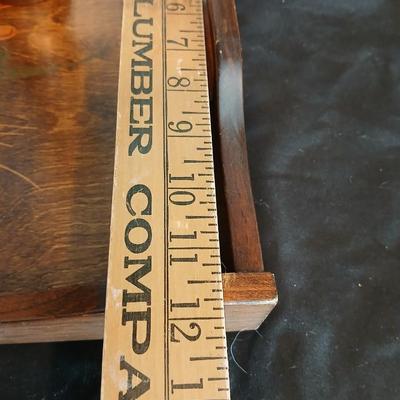 Vintage wood tray with wooden salt & pepper shakers and a wooden candle pillar