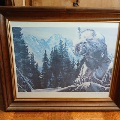 RARE! Vintage framed Signed & Numbered artwork D.W. Christenson Mountain man with Rifle