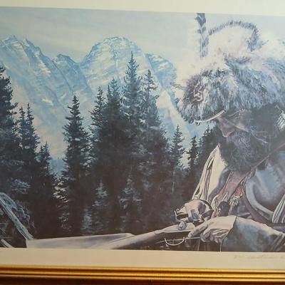 RARE! Vintage framed Signed & Numbered artwork D.W. Christenson Mountain man with Rifle