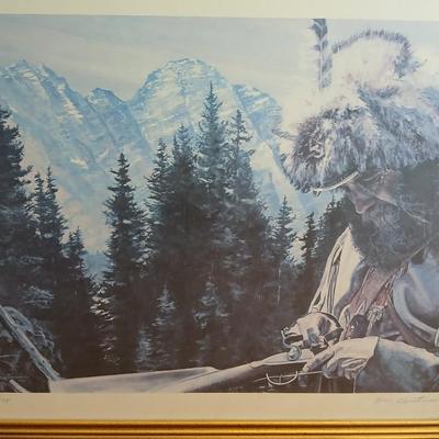 RARE! Vintage framed Signed & Numbered artwork D.W. Christenson Mountain man with Rifle