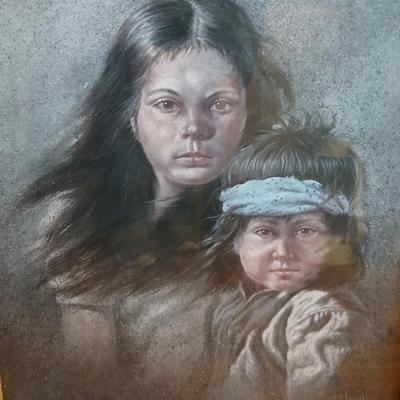 Framed Gregory Perillo Native American portrait artwork