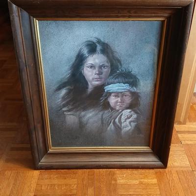 Framed Gregory Perillo Native American portrait artwork