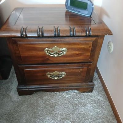 Two drawer Nightstand with Magnavox alarm clock am/FM radio