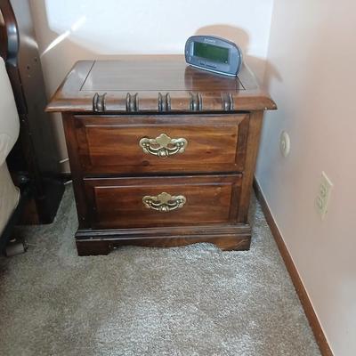Two drawer Nightstand with Magnavox alarm clock am/FM radio