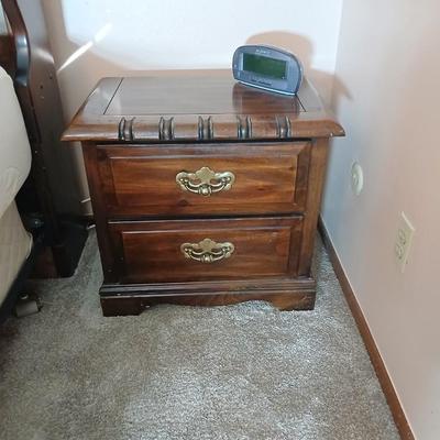 Two drawer Nightstand with Magnavox alarm clock am/FM radio