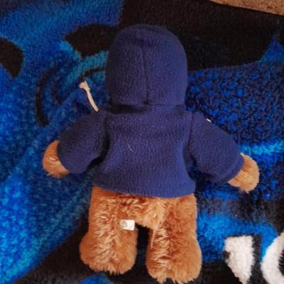 Broncos throw blanket with Broncos teddy bear