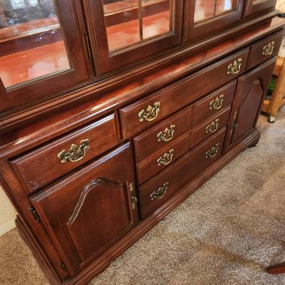 American Drew China Hutch Cabinet w 3 level lighting 2 Pieces