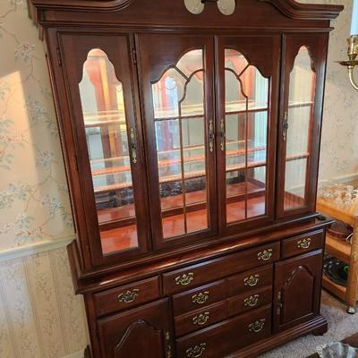 American Drew China Hutch Cabinet w 3 level lighting 2 Pieces