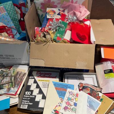 Christmas gift bags, wrap, bows, cards, letterhead, envelopes