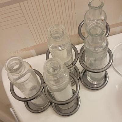 Candles, glass floral holder