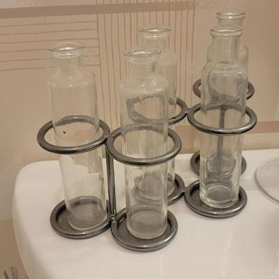 Candles, glass floral holder