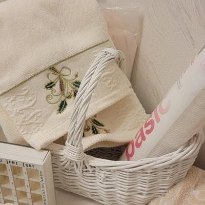 Holiday towels, basket, misc
