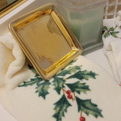 Holiday towels, basket, misc
