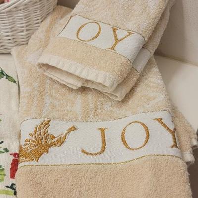 Holiday towels, basket, misc