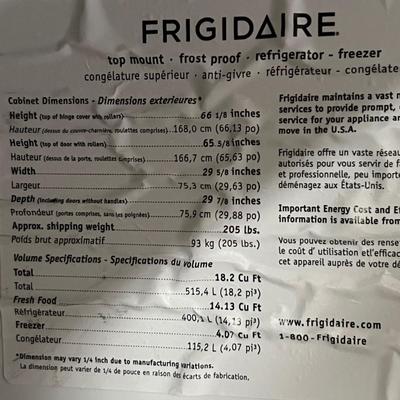 Frigidaire Fridge Freezer Model LFTR1814LW (G-RG)