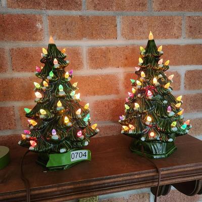 Pair of Vintage Ceramic Christmas Trees 11" tall