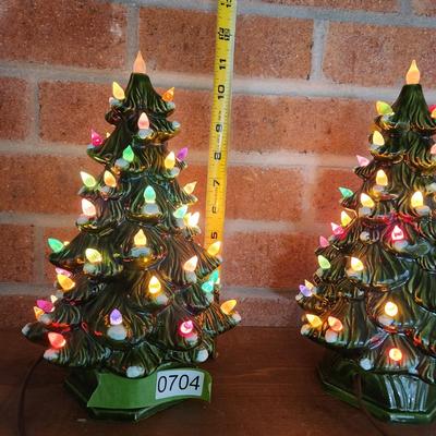Pair of Vintage Ceramic Christmas Trees 11" tall