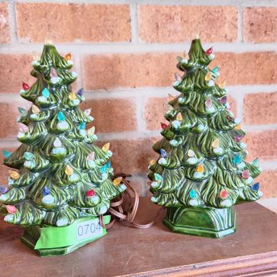 Pair of Vintage Ceramic Christmas Trees 11" tall