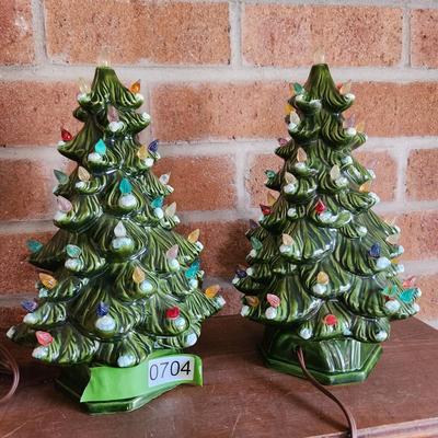 Pair of Vintage Ceramic Christmas Trees 11" tall