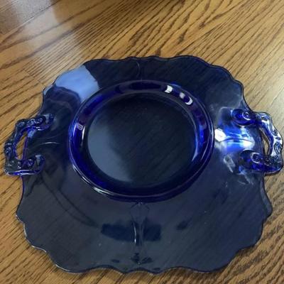 Cobalt Blue Depression-Glass plate, Mt. Pleasant