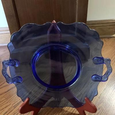 Cobalt Blue Depression-Glass plate, Mt. Pleasant