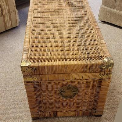 Sale Photo Thumbnail #97: Vintage wicker storage chest. Brass color closure. 32" x 16" x 16"