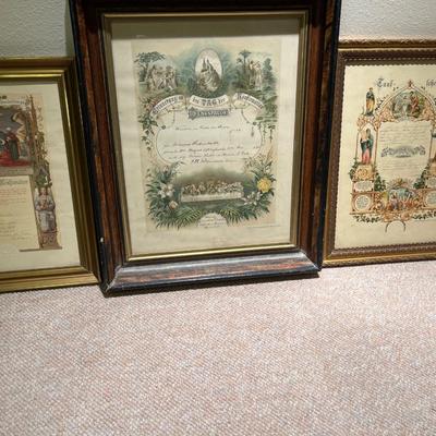 1893, 1905, 1908 German(?) Confirmation certificates