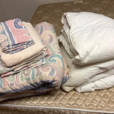 Queen down comforter, and queen comforter set with sheets