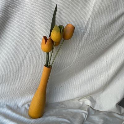 Lot 101 Wood Vase & Flowers