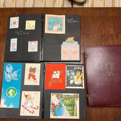 3 vintage scrapbooks with various cards