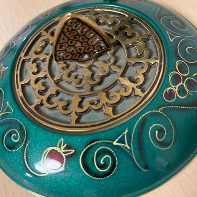 Green metal compote & brass turtle ashtray