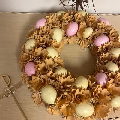 Grapevine heart wreath (24”w) & Easter wreath (16”), cross