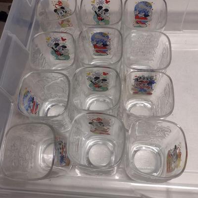 Vintage Mickey Mouse Drinking Glasses- 12 Pcs.- Assorted Designs